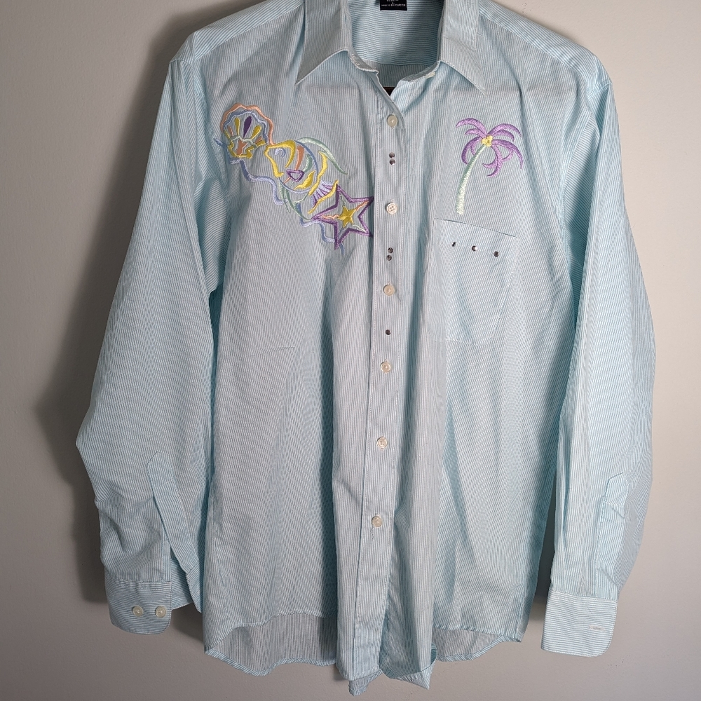 Custom embroidered tropical shirt size large